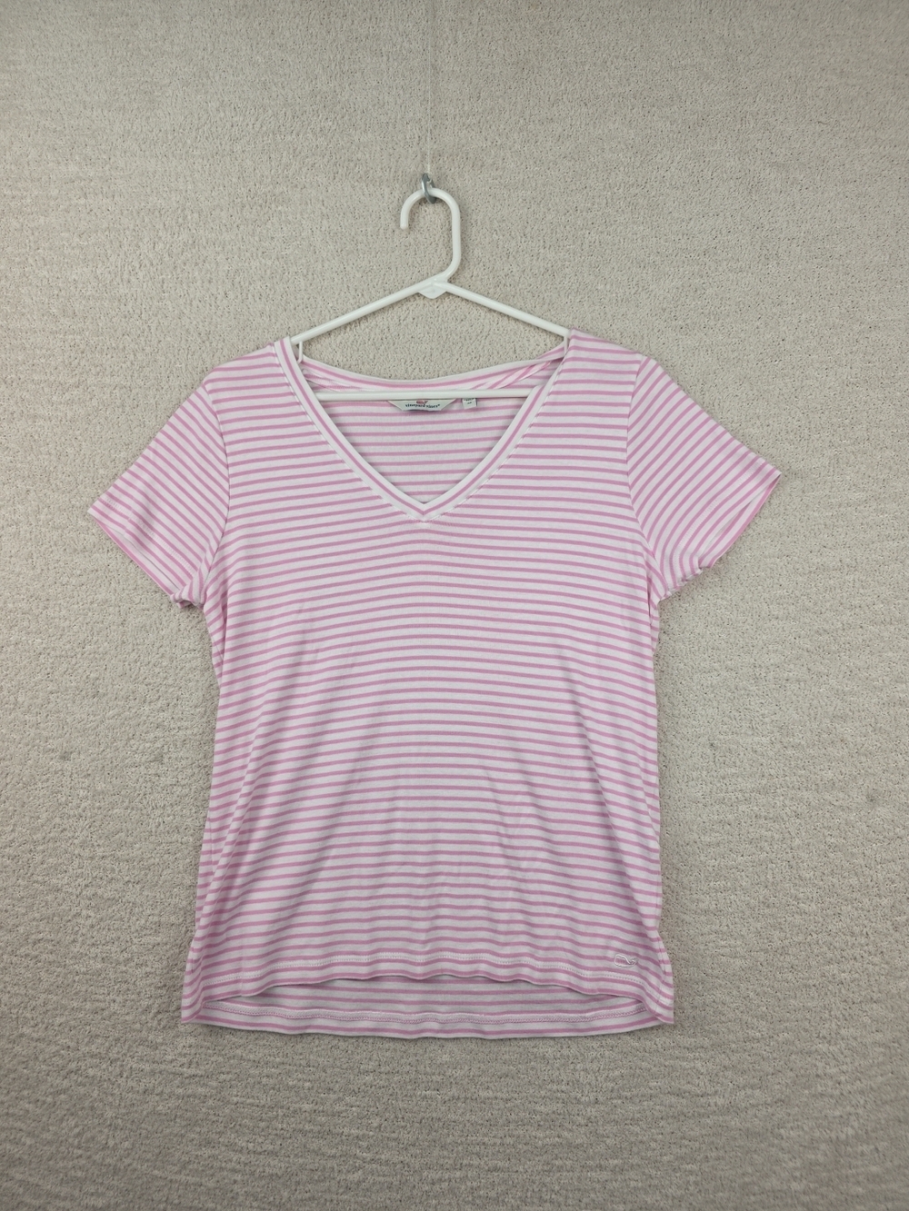 Vineyard Vines Pink and White Striped V-Neck Tee